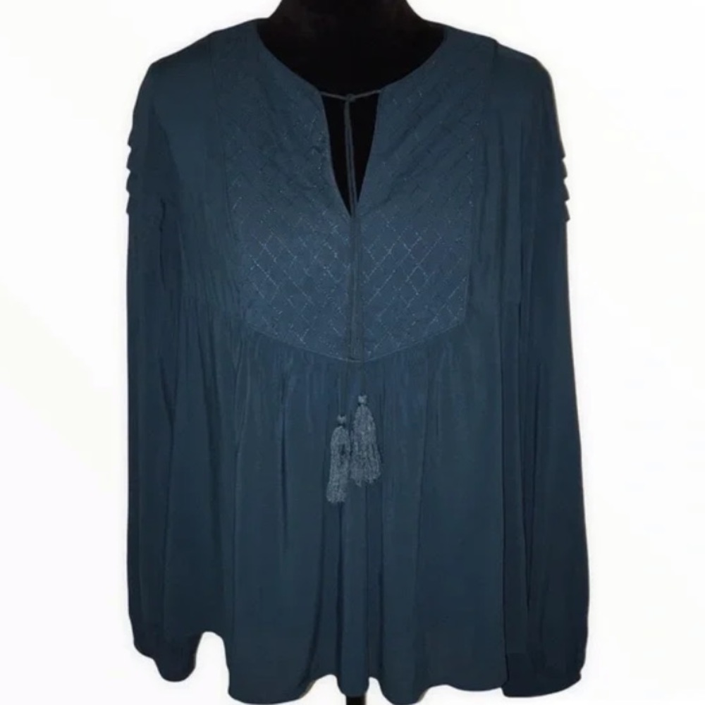 Teal Quilted Detail Blouse